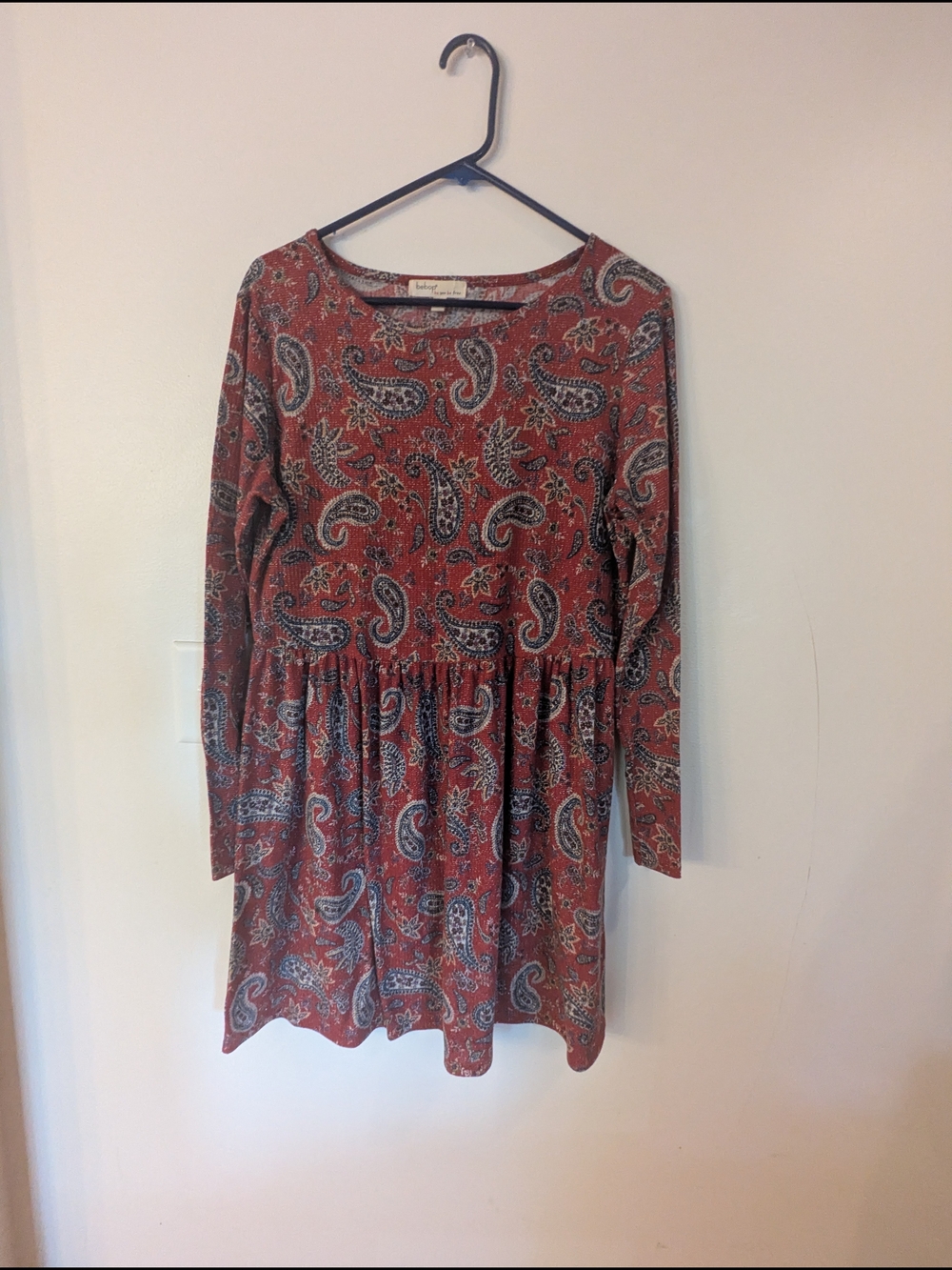 BeBop Long Sleeve Paisley Dress in Rust XL